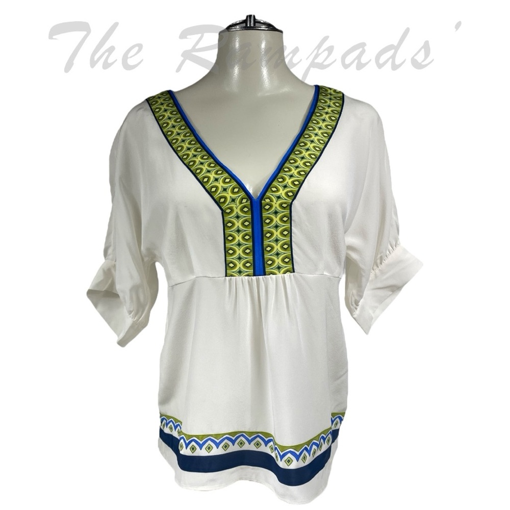 Banana Republic Ivory Silk Geometric Pattern Blouse Size Medium